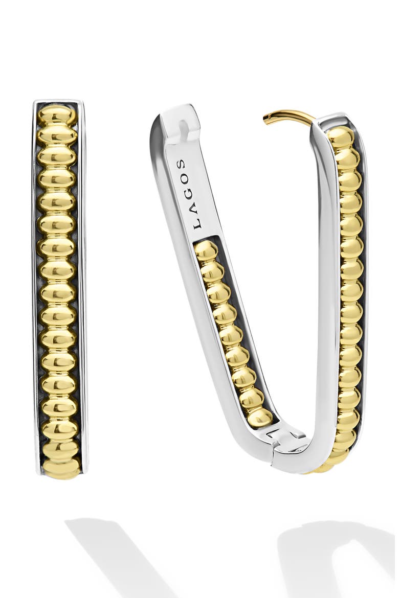 Large Two-Tone Linear Hoop Earrings, Alternate, color, TWO TONE