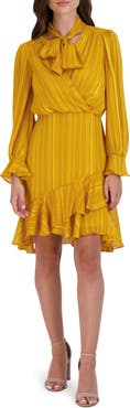 Julia Jordan Ruffle Tie Neck Long Sleeve Minidress