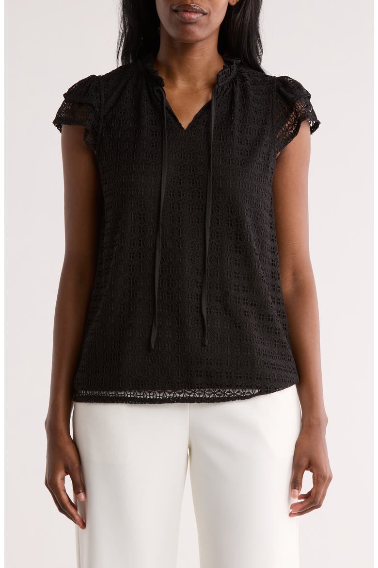 Tie Neck Lace Top, Main, color, BLACK