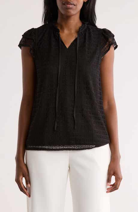 T Tahari Tie Neck Lace Top