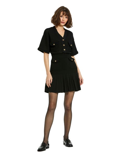 Short Sleeve Pleated Hem Detail Button Up Sweater Dress