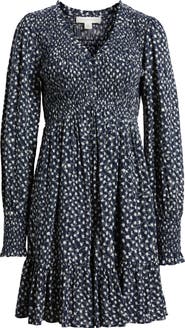 Treasure & Bond Long Sleeve Smocked Bodice Dress