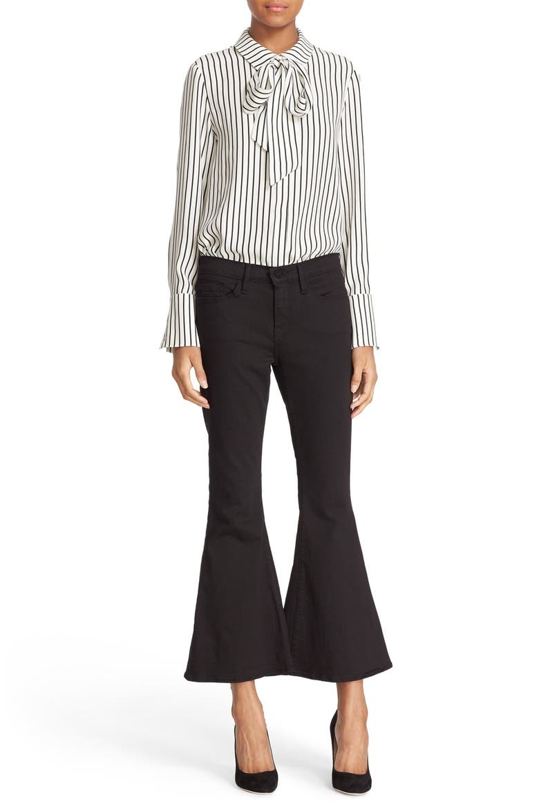 Tie Neck Stripe Silk Blouse (Nordstrom Exclusive), Main, color, BLANC/ NOIR CLASSIC STRIPE