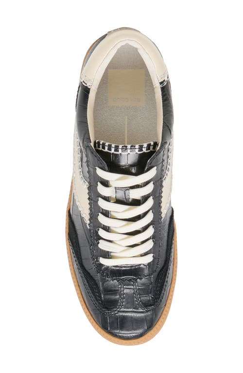 Dolce Vita Notice Stitch Sneakers Noir Croco Embossed Leather In Black