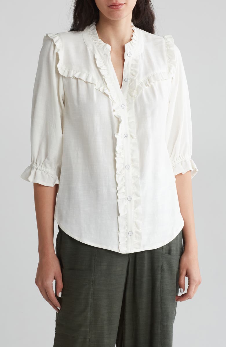 Democracy Ruffle Detail Boyfriend Button-Up Shirt, Main, color, 