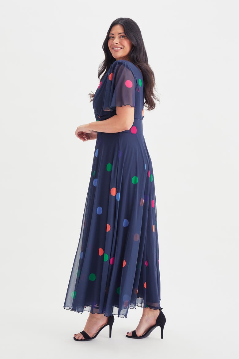 Isabelle Short Sleeve V-Neck Maxi Dress, Alternate, color, Navy Polka