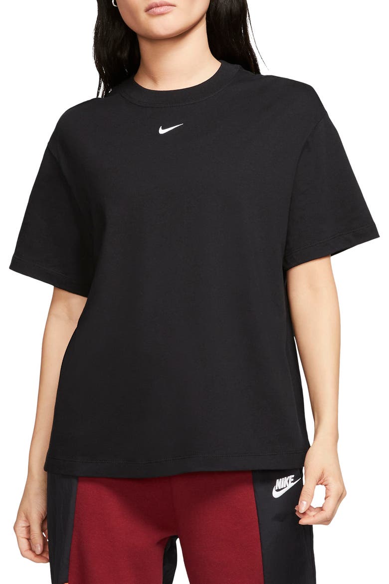 Essential Embroidered Swoosh Organic Cotton T-Shirt, Main, color, BLACK/ WHITE