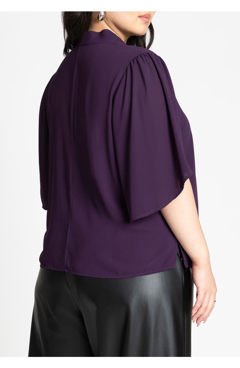 ELOQUII Bow Blouse With Flutter Sleeve, Alternate, color, Deep Purple