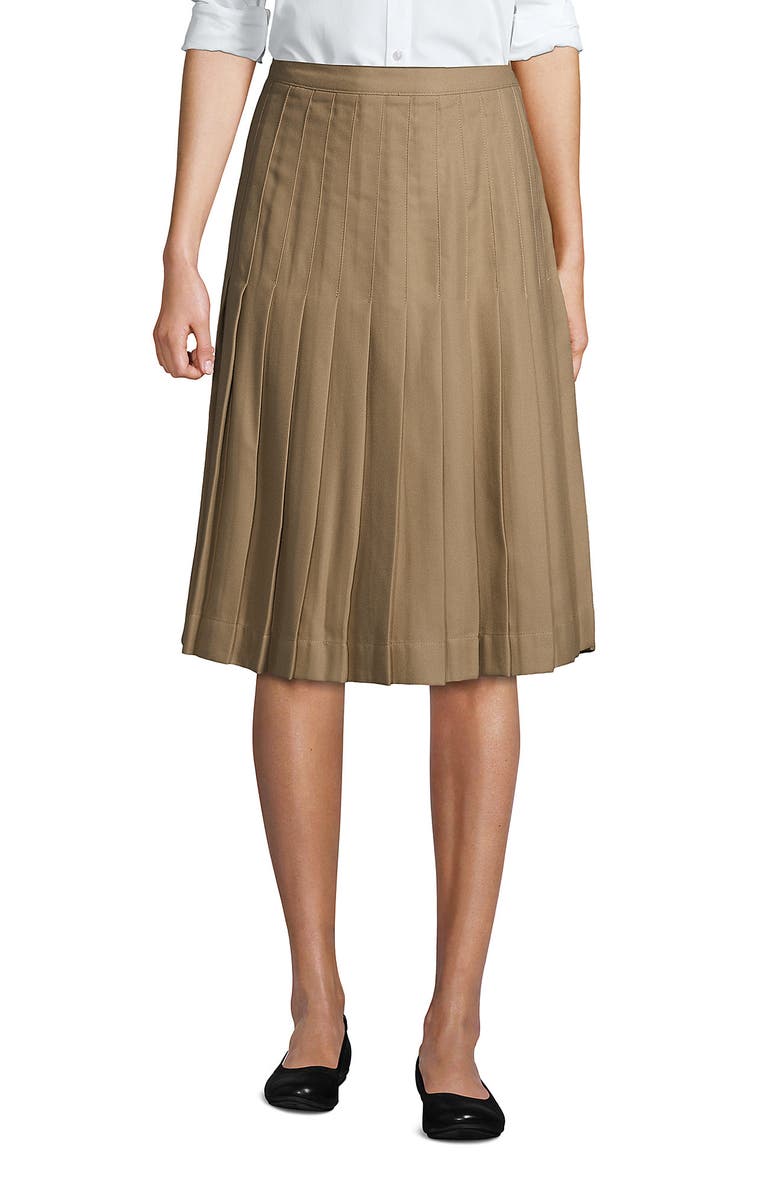 Lands' End School Uniform  Solid Pleated Skirt Below the Knee, Main, color, Khaki