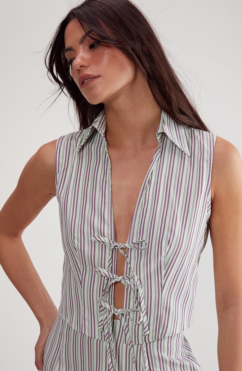 NASTY GAL Stripe Tie Front Collared Vest, Alternate, color, Mint