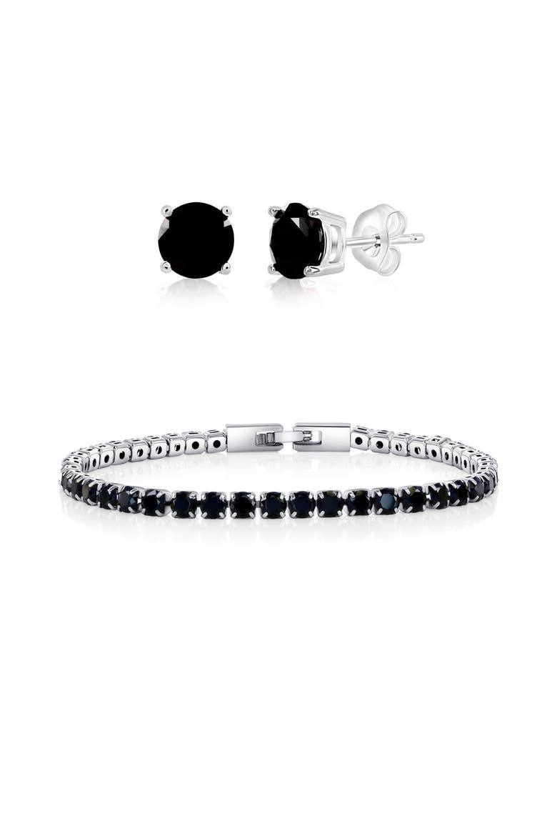 Tennis Bracelet And Earrings Set, Main, color, Black