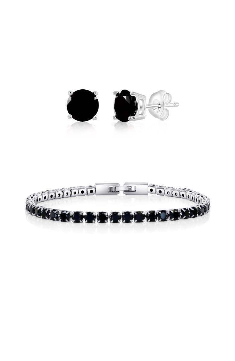 Donatello Gian Tennis Bracelet And Earrings Set, Main, color, Black