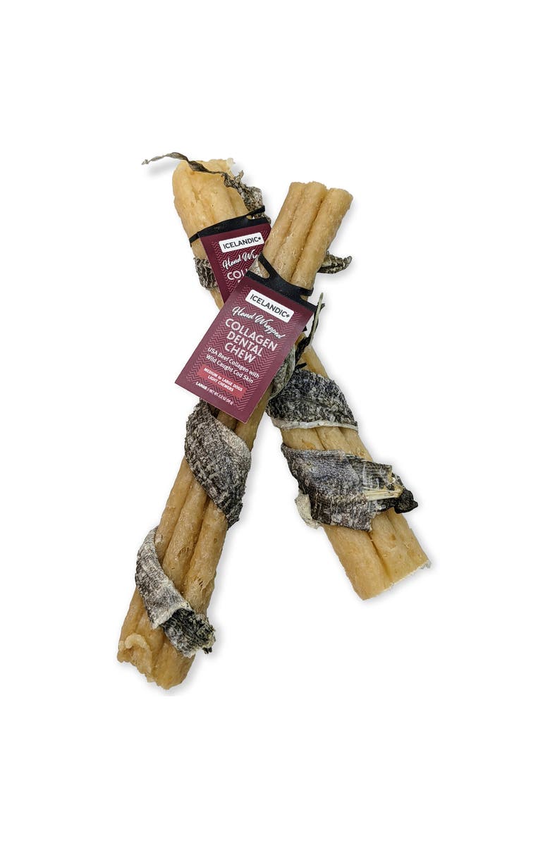 ICELANDIC+ Beef Collagen Dental Chew Stick Wrapped with Fish 8" Dog Treat, Main, color, Brown