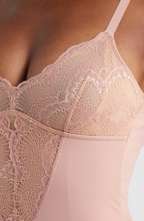 Pinsy Sculpting Lace Shapewear Bodysuit In Blush Pink