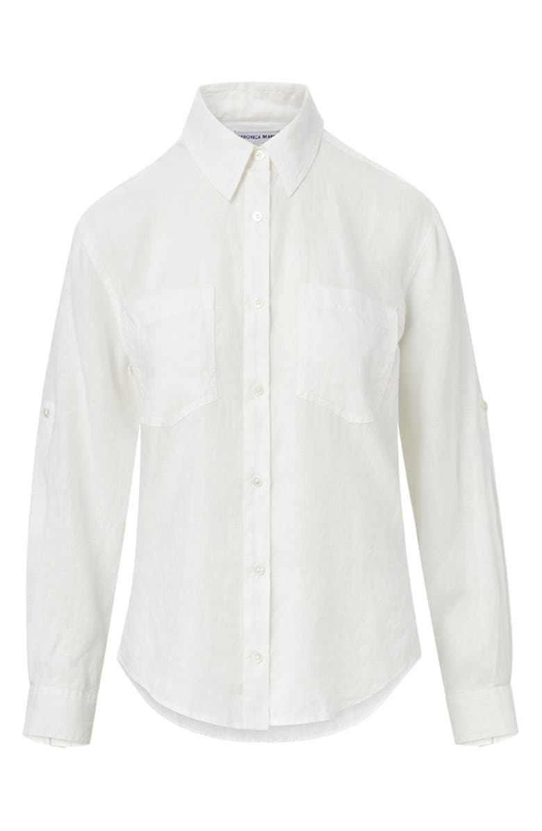 Veronica Beard Gil Linen Button-Up Shirt, Alternate, color, Off White