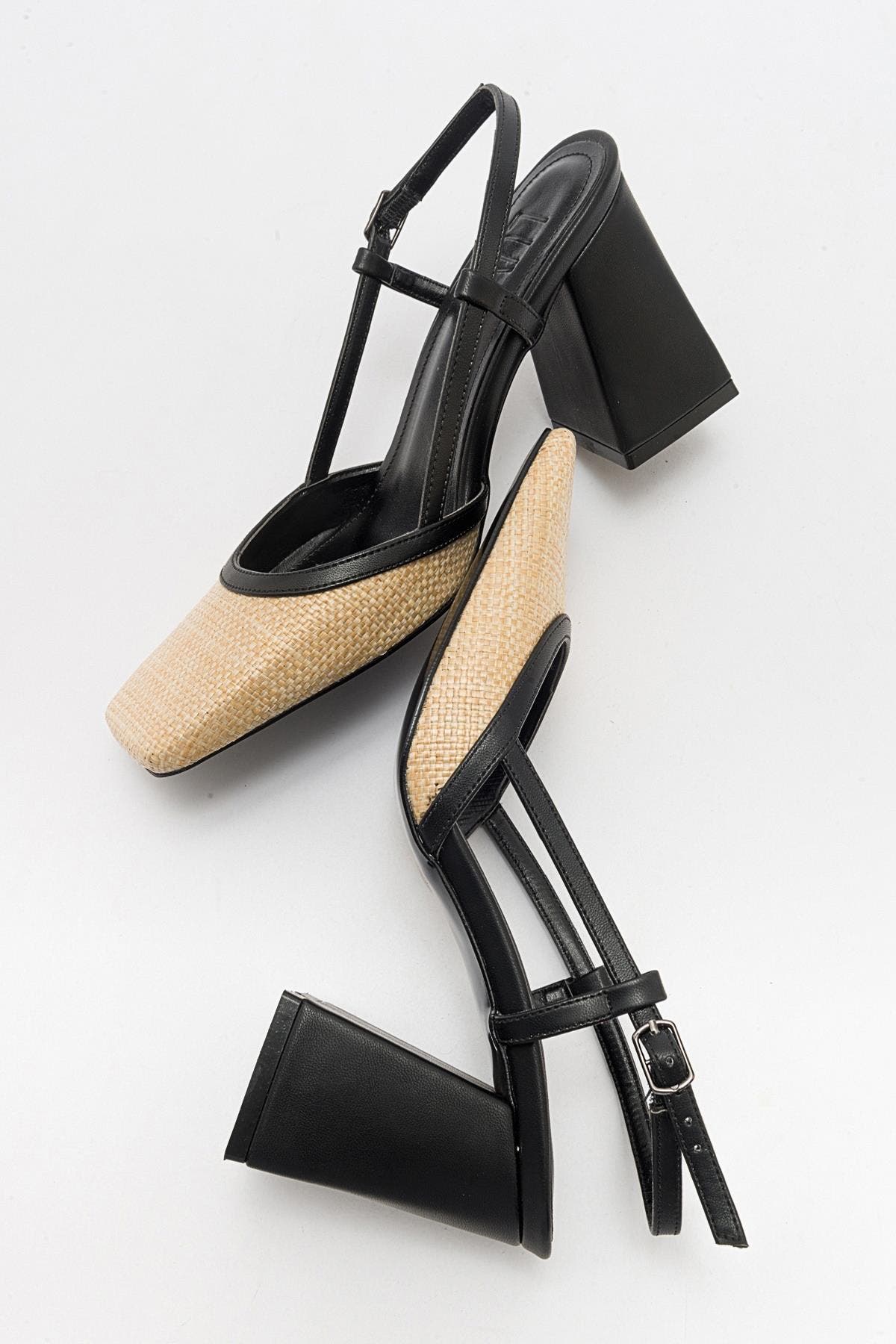 Rivie Raffia Square Toe Block Heel Pump, Alternate, color, Black