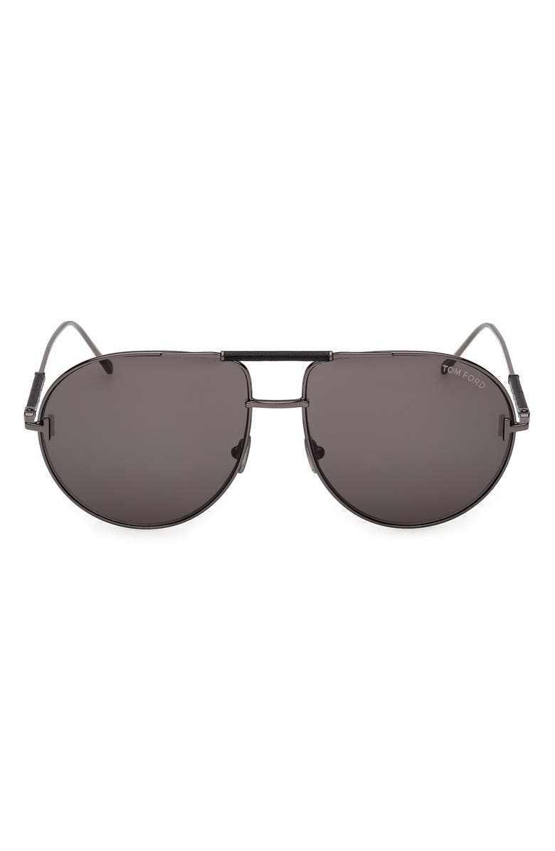 TOM FORD 62mm Lou Pilot Sunglasses, Main, color, Gunmetal/ Black Leather