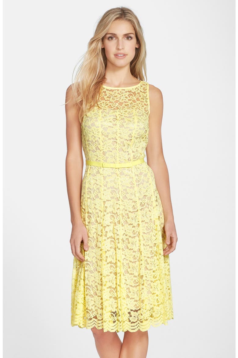 Lace Fit & Flare Dress, Main, color, BUTTER YELLOW