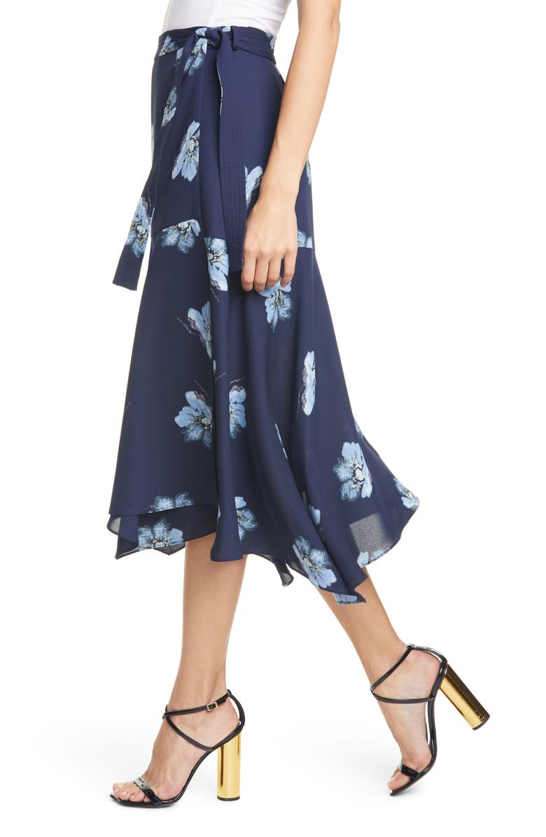 Club Monaco Floral Print Wrap Midi Skirt, Alternate, color, 