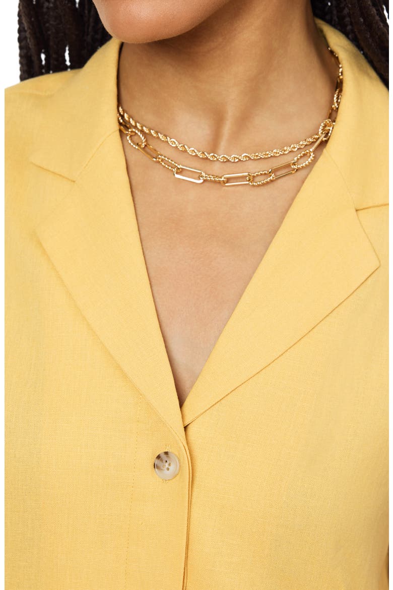 Short Sleeve Linen Blend Button-Up Top, Alternate, color, OCHRE