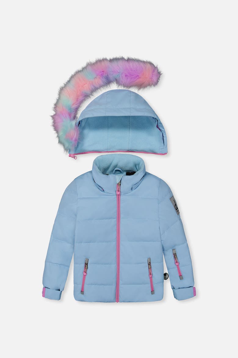 Play Faux Fur Jacket & Pants Two Piece Snowsuit, Alternate, color, Light Blue
