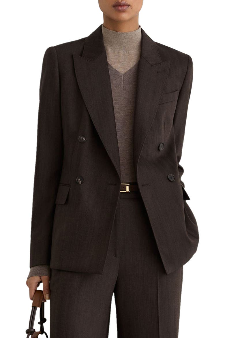 Dawson Wool Blend Herringbone Double Breasted Blazer, Main, color, CHOCOLATE BROWN