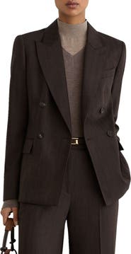Reiss Dawson Wool Blend Herringbone Double Breasted Blazer