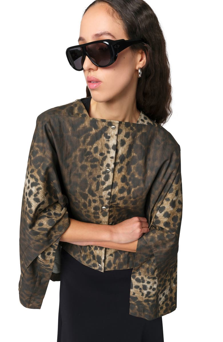Apparis Quinn Leopard Print Water Repellent Cotton Blend Cape Jacket, Alternate, color, 
