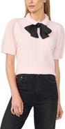CeCe Tie Neck Cable Stitch Sweater
