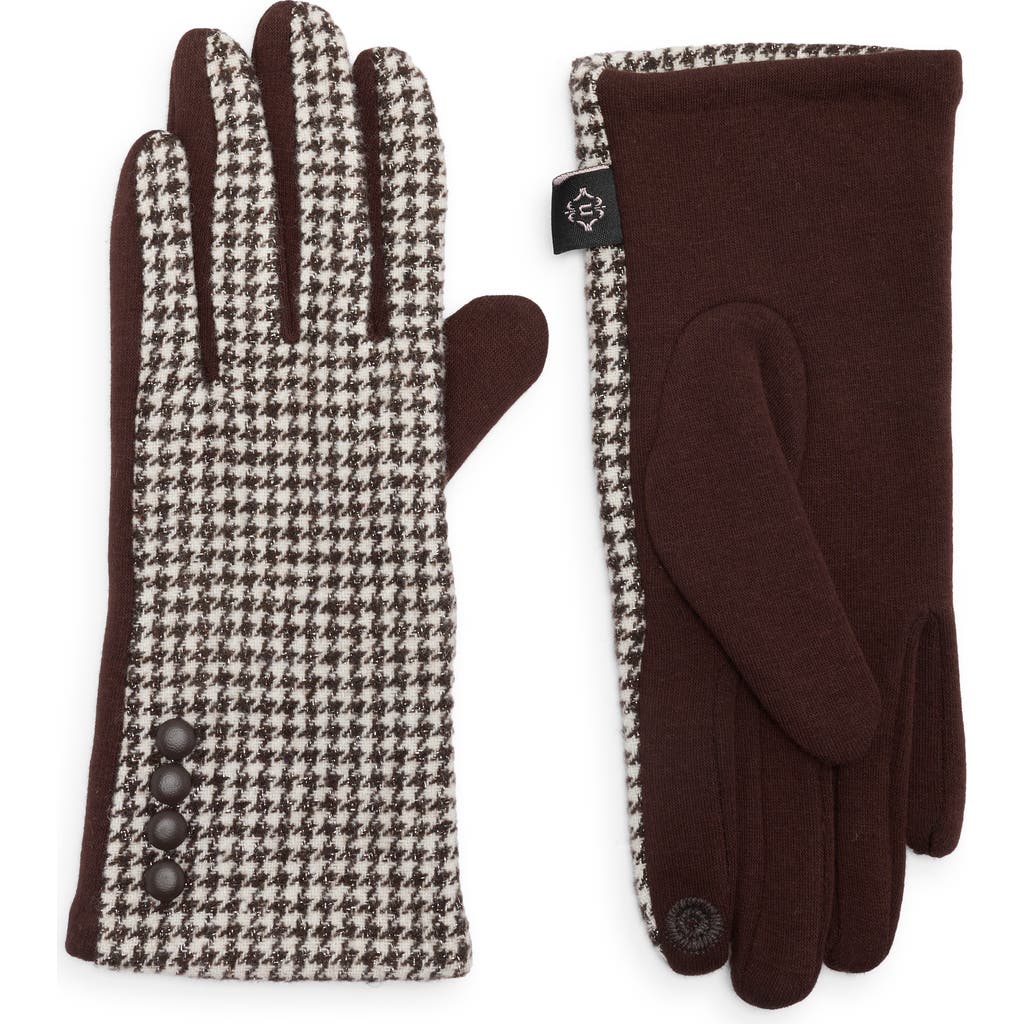 Nanette Lepore Houndstooth Button Gloves In Brown