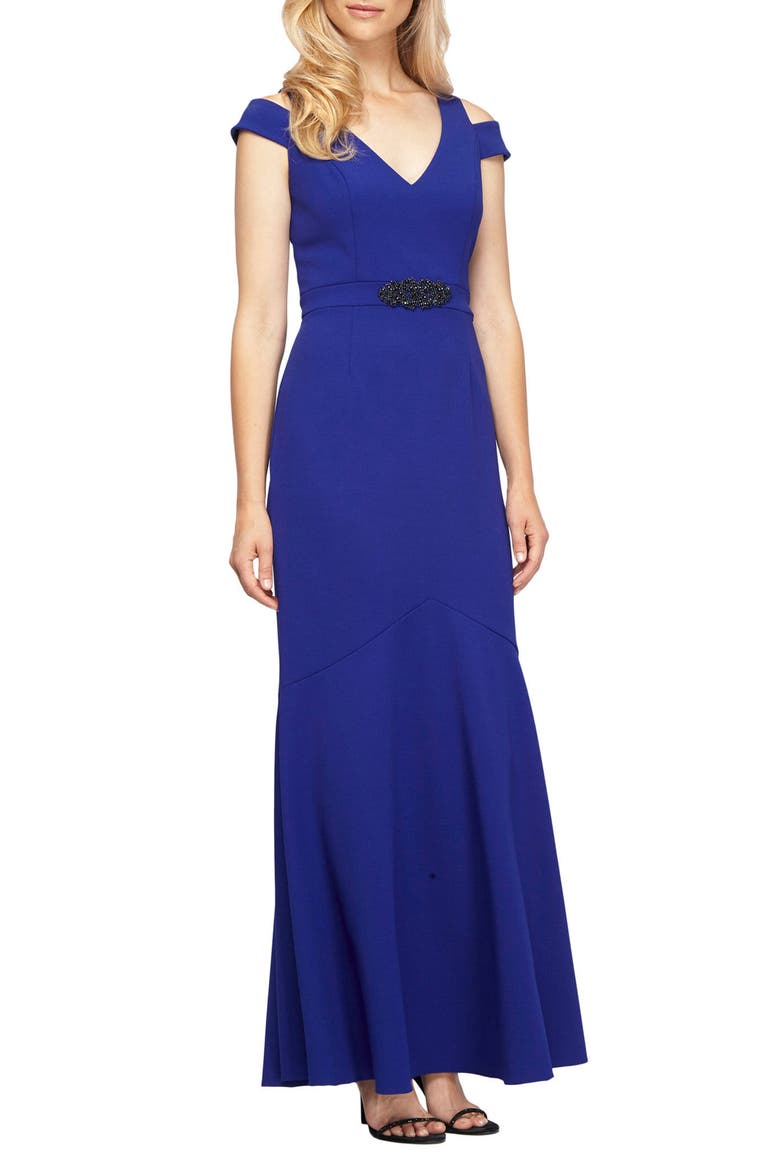 Embellished Cold Shoulder Gown, Main, color, BRIGHT ROYAL