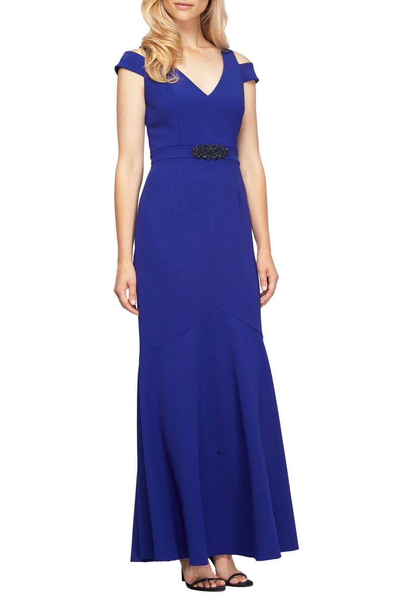 Alex Evenings Embellished Cold Shoulder Gown, Main, color, 