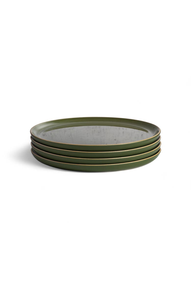 Gharyan Stoneware Edan Flat Dinner Plate, Set of 4, Main, color, Matte Green/ Shiny Green