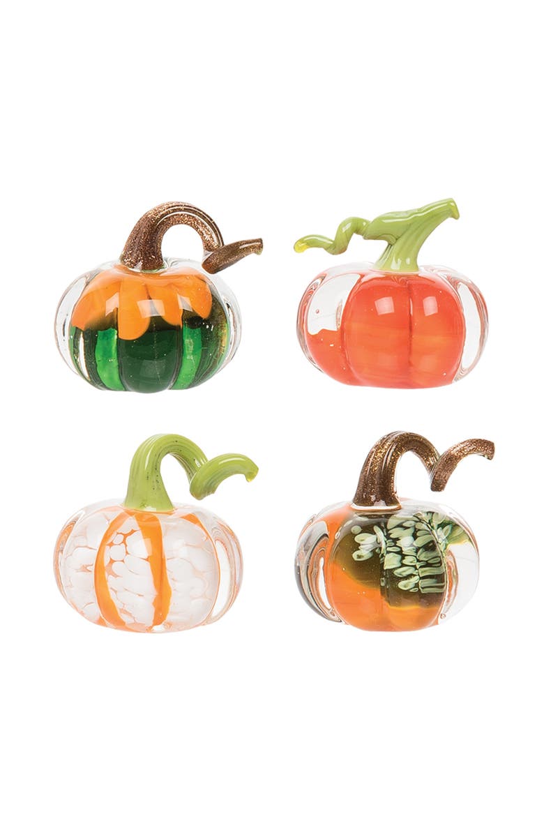 Mini Pumpkin Patch Set of 4 Blown Glass Figurines 3", Main, color, Orange