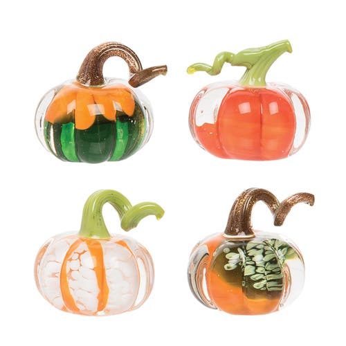 Gallerie Ii Mini Pumpkin Patch Set Of 4 Blown Glass Figurines 3" In Orange