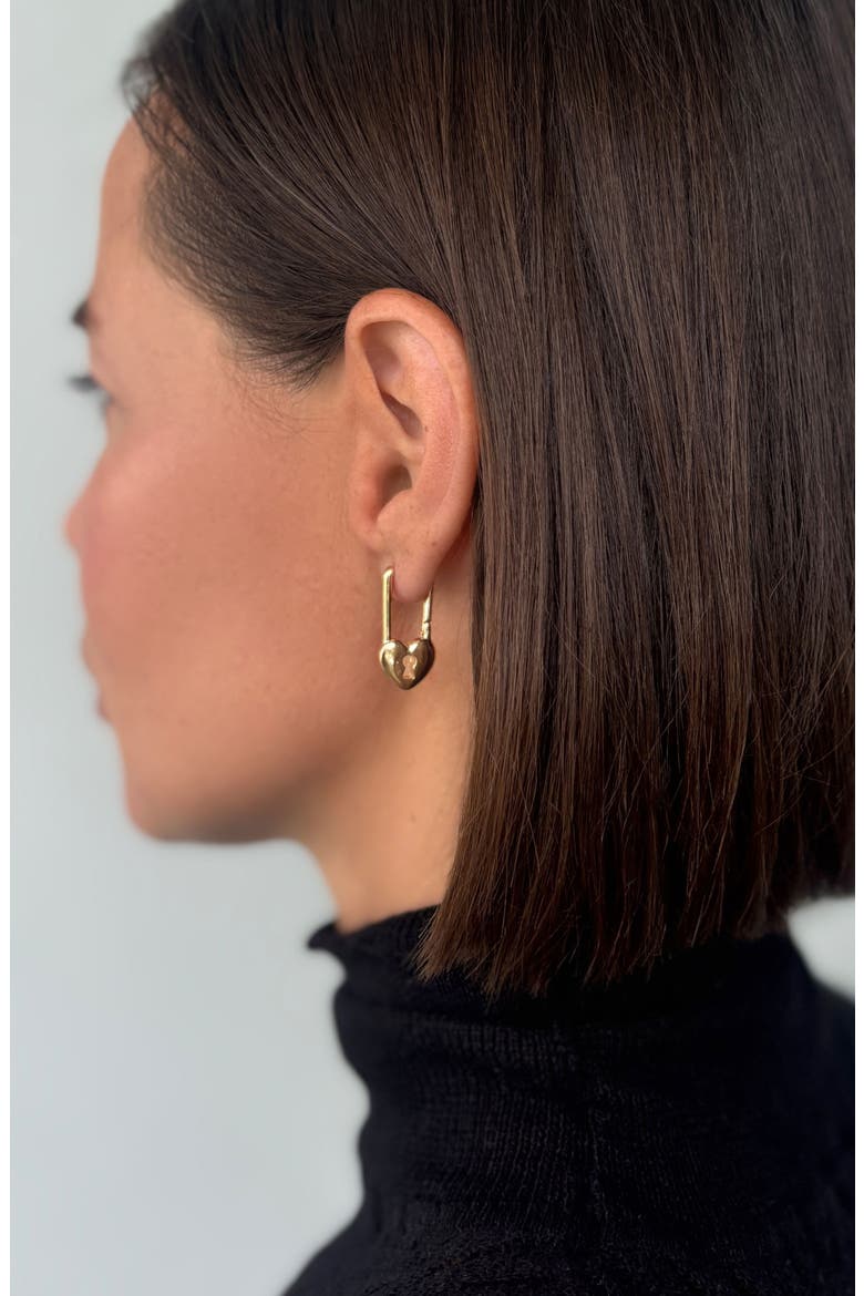 Heart Padlock Drop Earrings, Alternate, color, GOLD