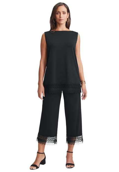 2-Piece Stretch Knit Lace Trim Crop Set (Plus)