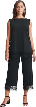 Jessica London 2-Piece Stretch Knit Lace Trim Crop Set