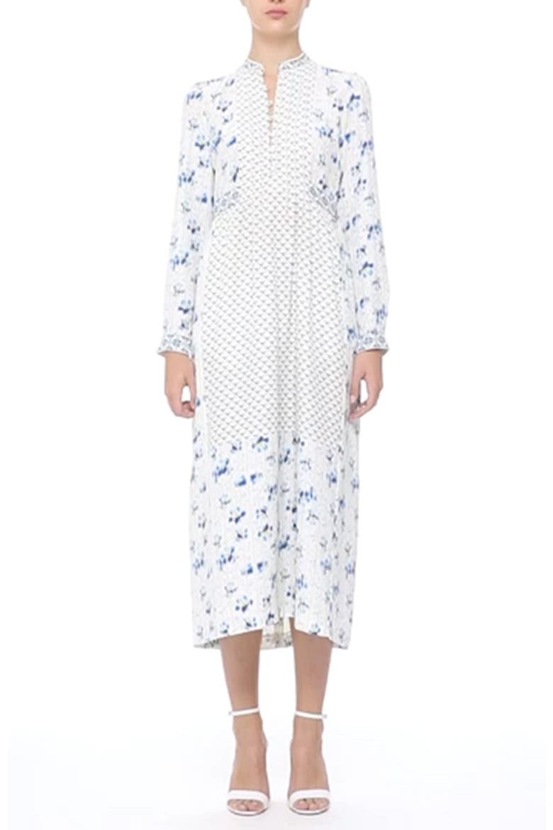 'Lauren' Print Silk Marocain Midi Dress, Alternate, color, WHITE/ BLUE