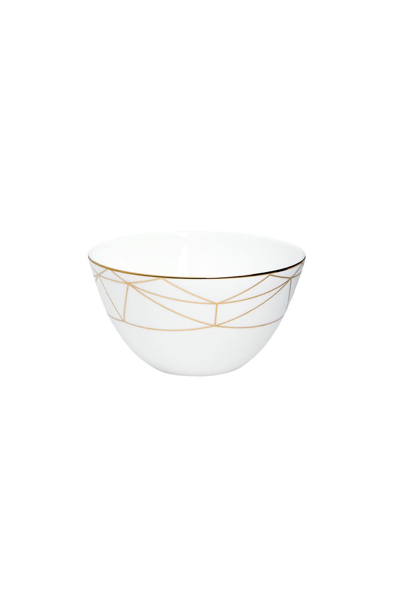Prouna Gem Cut Gold 6 Inch Cereal / All Purpose Bowl, Main, color, White