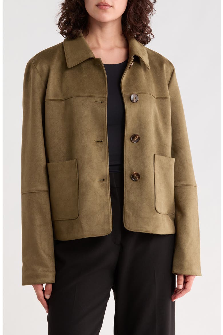 Faux Suede Shirt Jacket, Alternate, color, OLIVE
