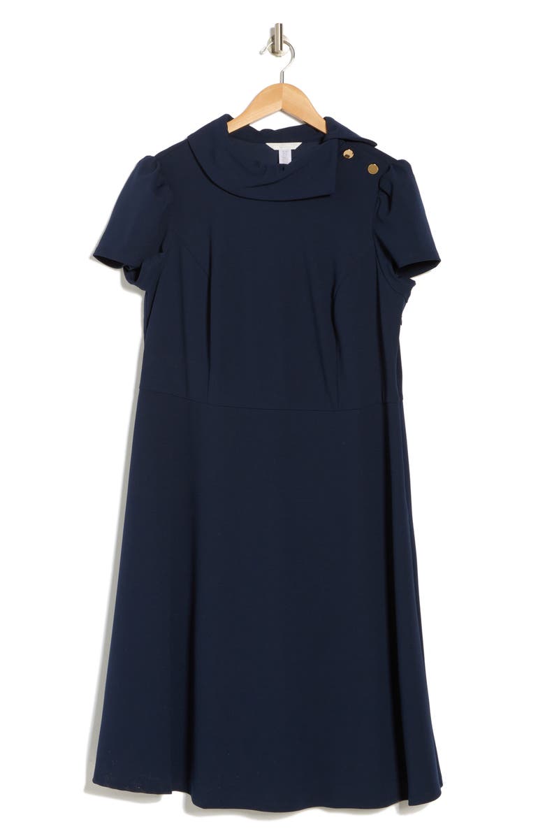 London Times Short Sleeve Scuba Crepe Fit & Flare Dress, Alternate, color,