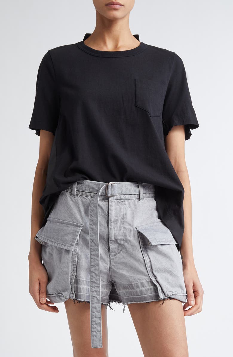 Sacai Mixed Media Poplin & Jersey Top, Main, color, 