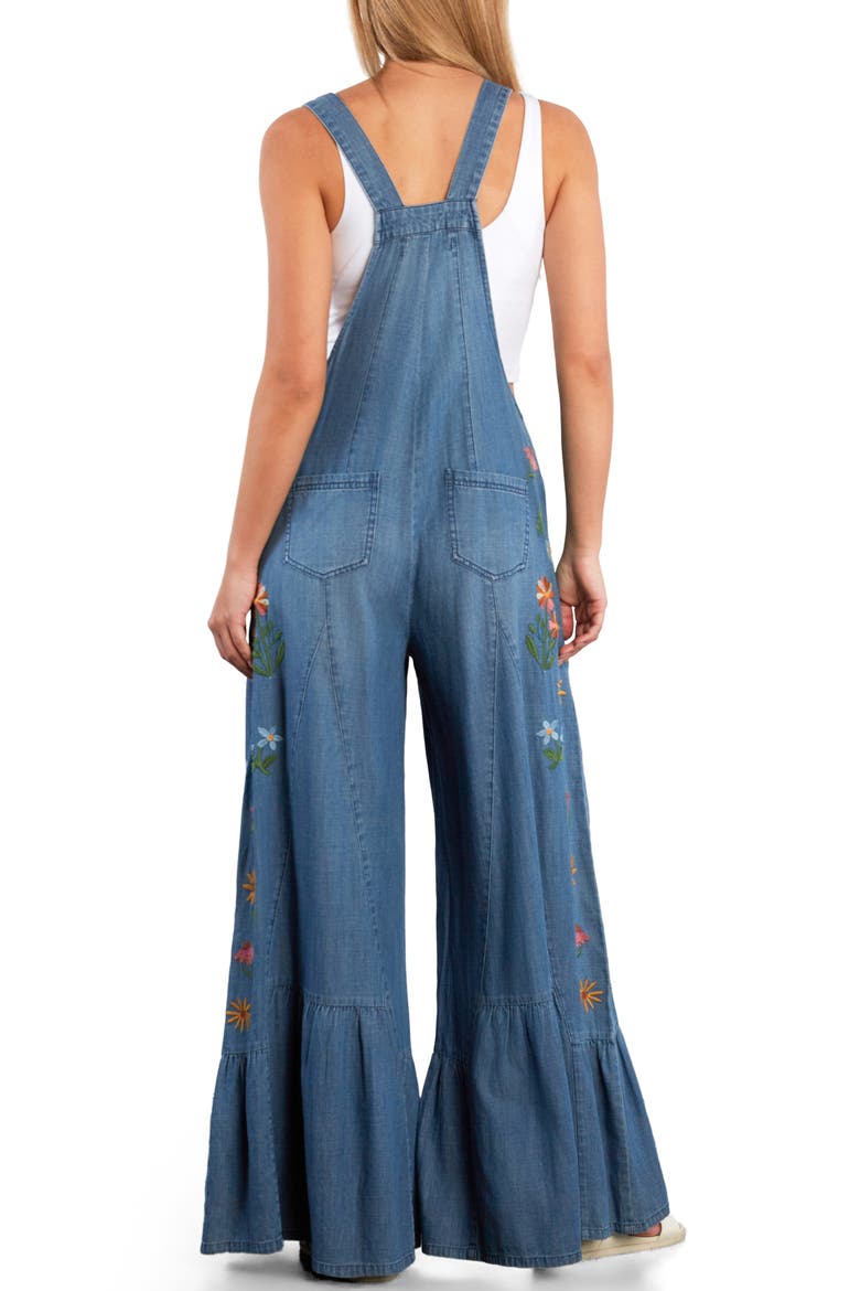 Embroidered Butterfly Overalls, Alternate, color, VINTAGE DENIM