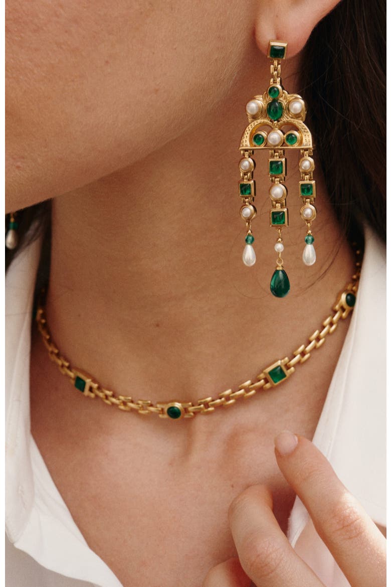 Byzantine Empire Necklace, Alternate, color, Green & Gold & White