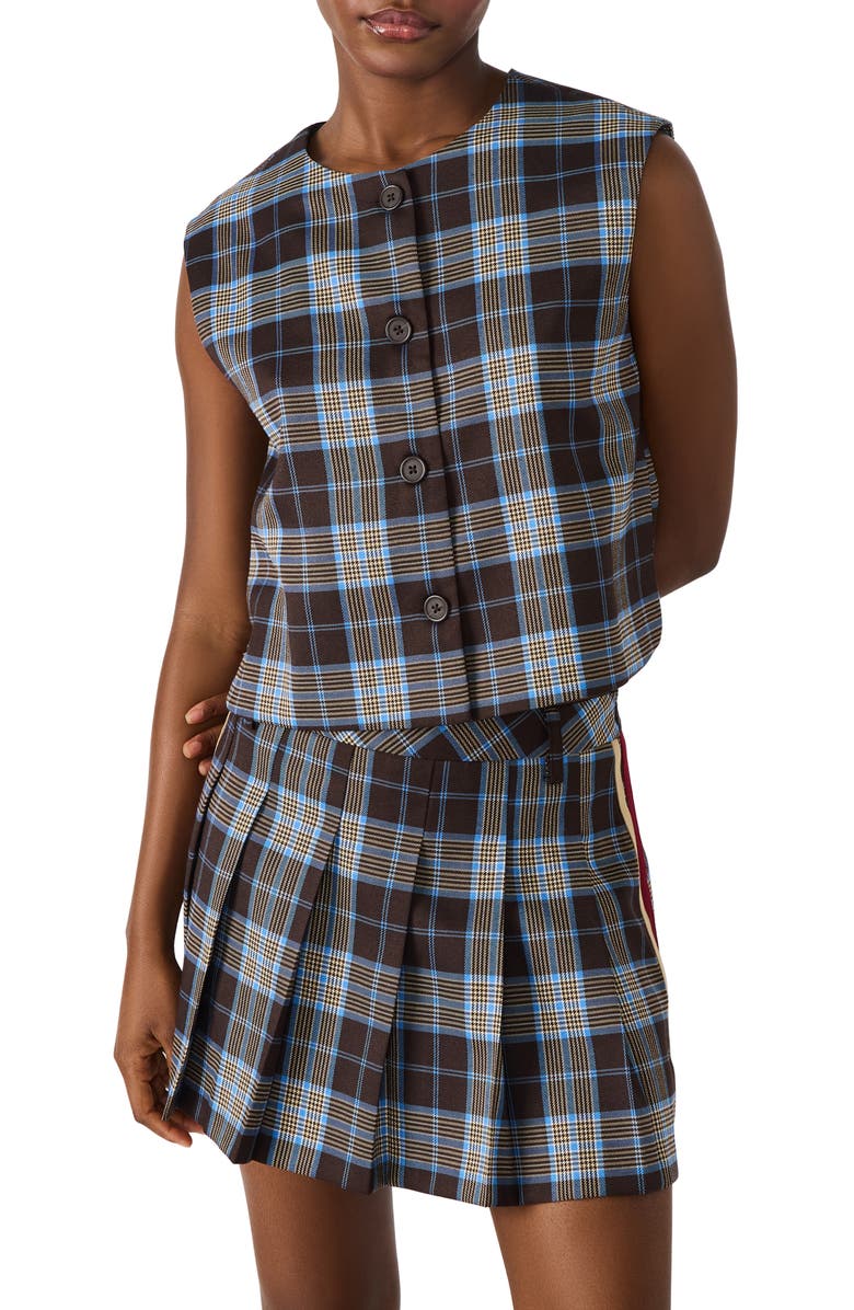 Steve Madden Alessa Sleeveless Plaid Shirt, Main, color, Brown Plaid