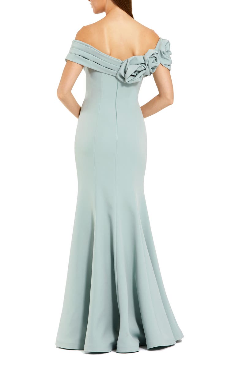 Mac Duggal Women's 3D Floral Crepe Off The Shoulder Gown, Alternate, color, Sage