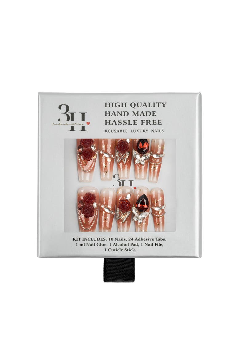Crimson Rose Long Square Press-On Nails, Alternate, color, Red