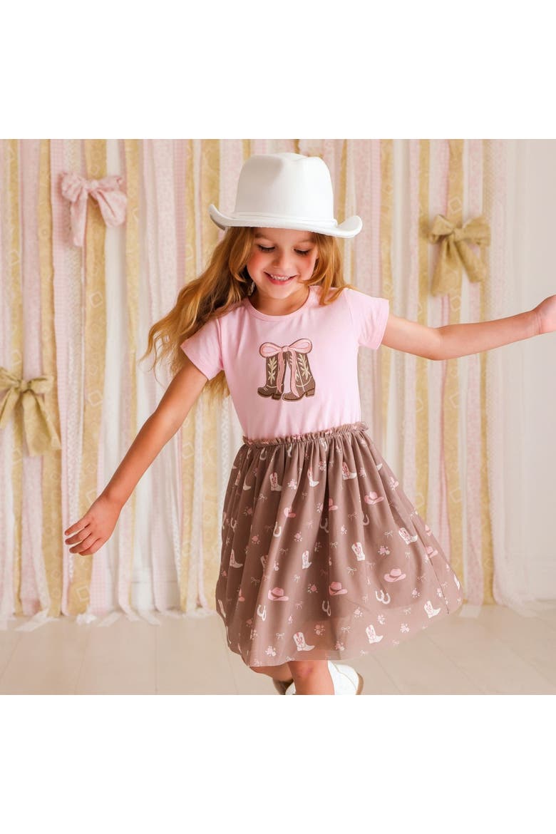 Howdy Darling Western Short Sleeve Tutu Dress, Alternate, color, Soft Pink