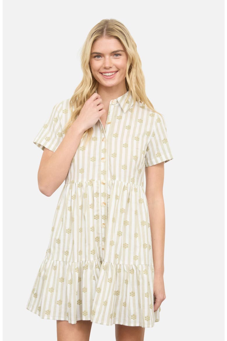 Floral Stripe Short Sleeve Cotton Shirtdress, Alternate, color, LIGHT OLIVE